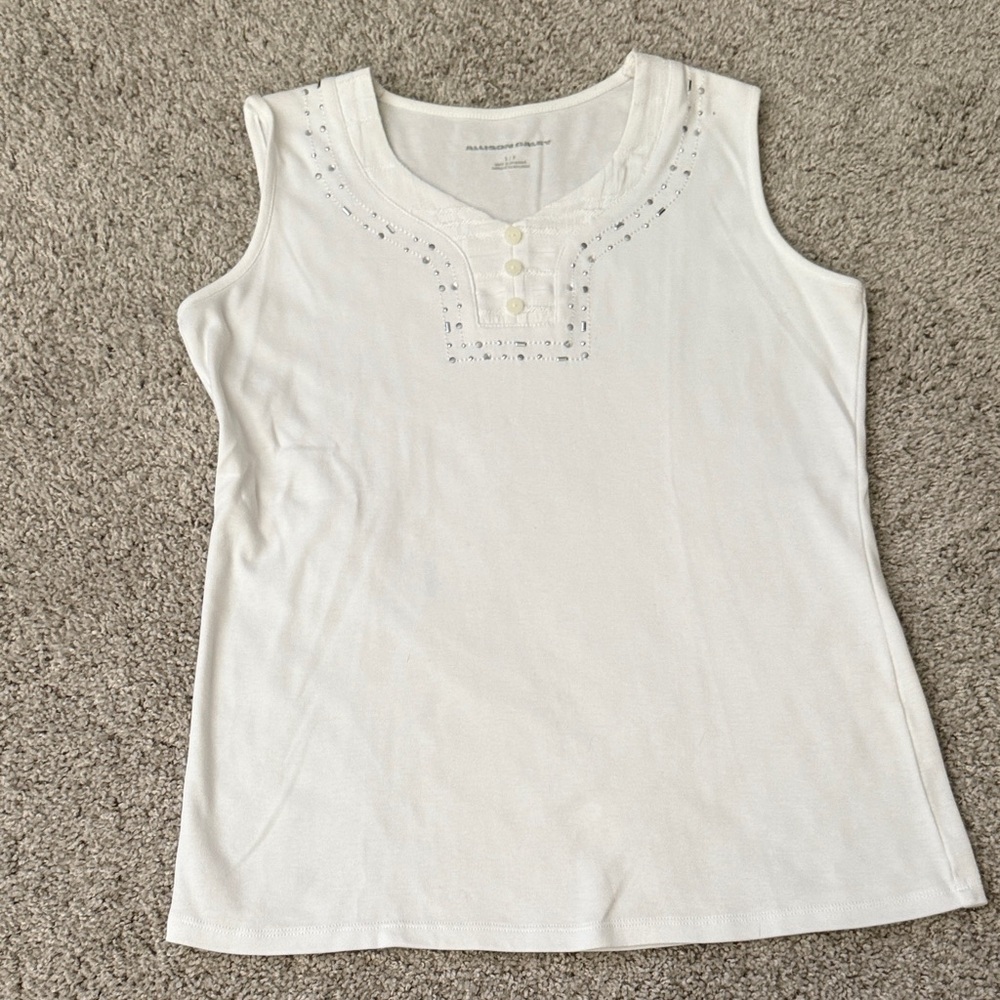Allison Daley White Embellished Tank Top
